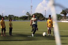 Prime Minister John Briceño remembers his goalkeeper playing days as he opens Security Services Cup